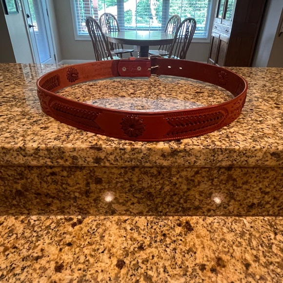 Western Tooled Leather Woven Belt Made in Mexico Men’s Size 38 *Measurements* - Picture 2 of 11